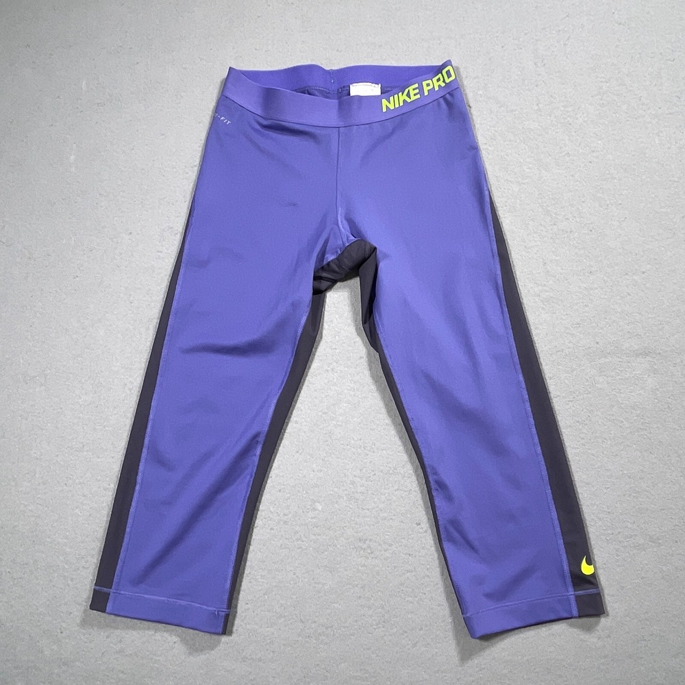 Nike Pro Capri Leggings Women Medium Compression Purple Grey Activewear‎ Casual